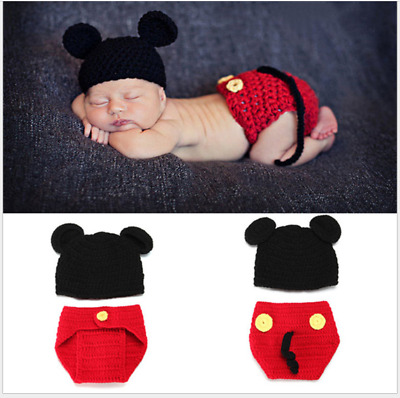 Boys Girls Mickey Costume Newborn Baby Infant Hat Photo Photography Props Knit