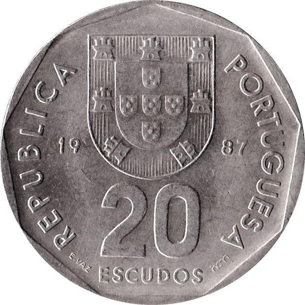 Portuguese Coin Portugal 20 Escudos | Nautical Compass | Cross | 1986 - 2001