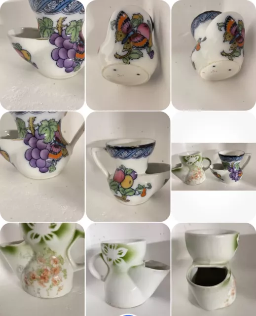 Barber Shop Collection TWO Victorian Shaving Mugs With Flowers And Butterflys