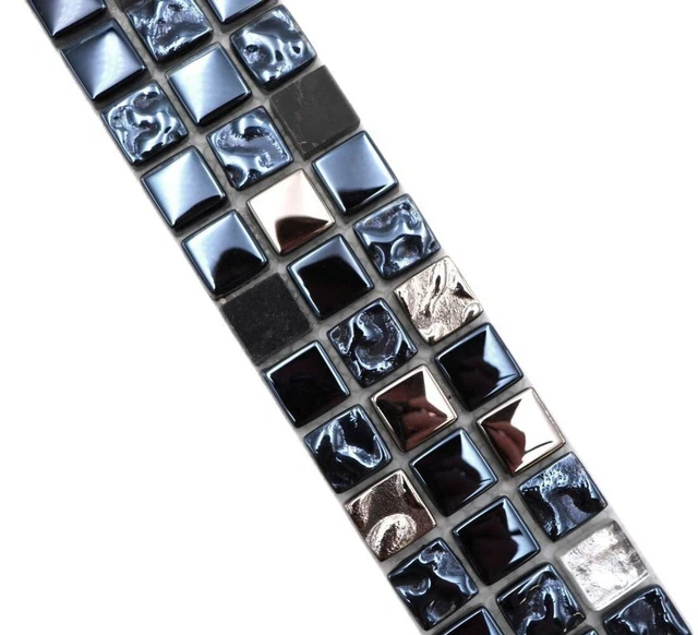 Wandbordüre Mosaik Borde Bordüre Glas Naturstein Schwarz Silber WB92BOR-660