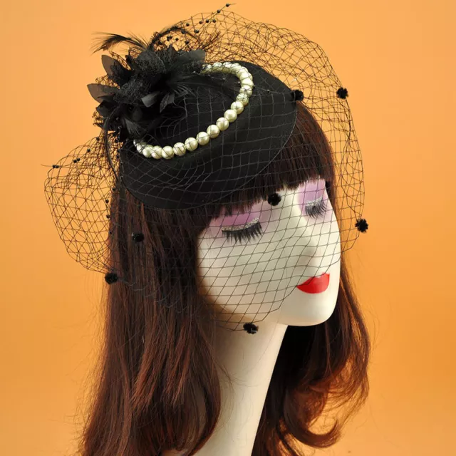 Ladies Retro Headdress with Veil Mesh Fascinator Hat Headwear Party Banquet