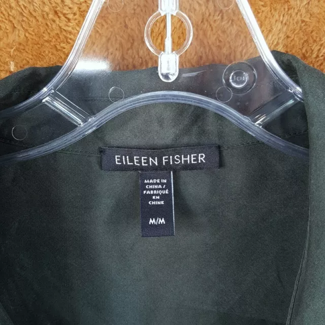 EILEEN FISHER Womens Top Medium Green Button Up Shirt Boxy 100% Silk 2