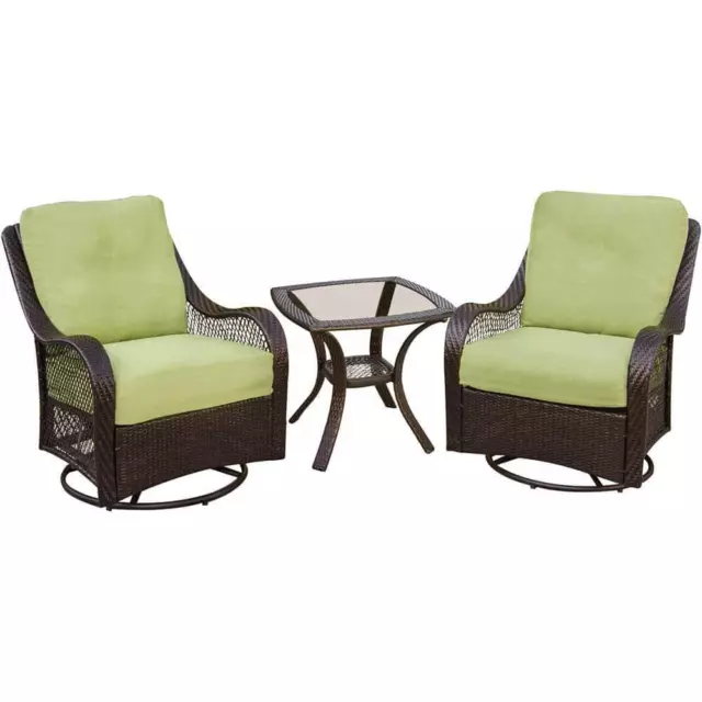 Hanover Patio Lounge Set 3-Piece Wicker w/ Avocado Green Cushions 2-Pillows