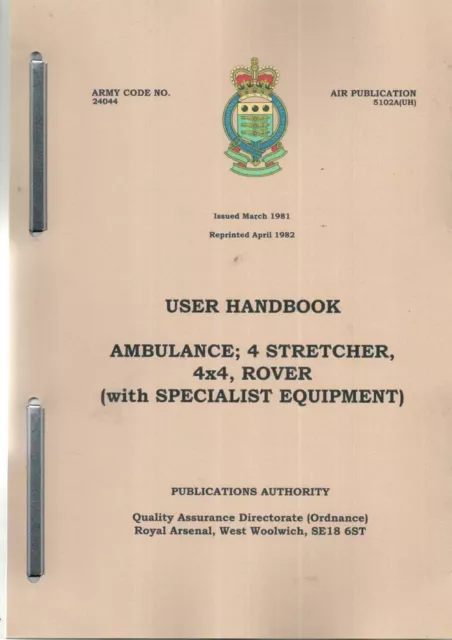 Army User Handbook Ambulance 4 Stretcher 4X4 Rover With Specialist Equipment Ex+