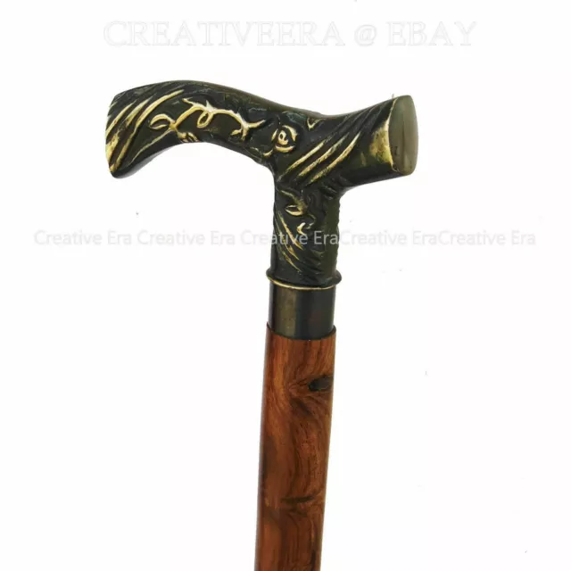 Antique Brass New Derby Head Handle Vintage Style Wooden Walking Stick Cane Gift