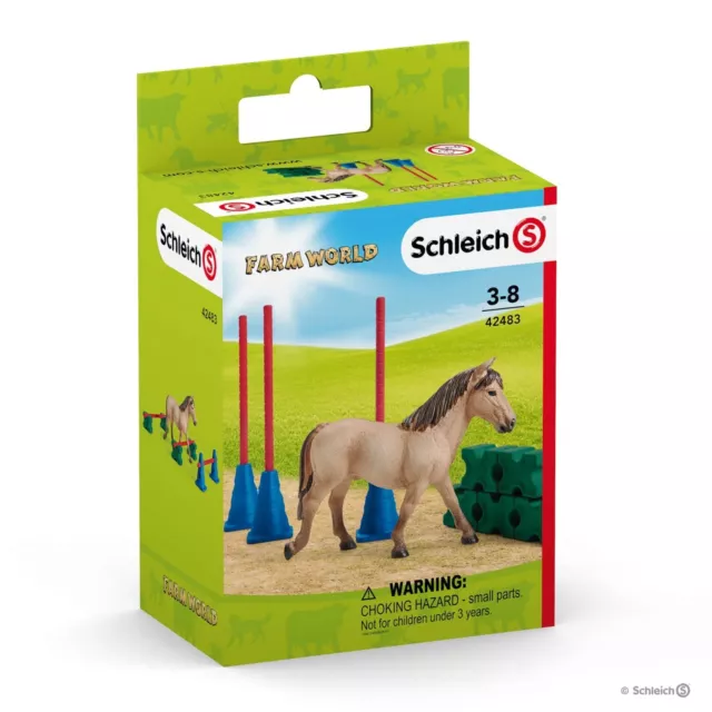 SLALOM CON PONY farm world SCHLEICH in resina 42483 ostacoli CAVALLI età 3+