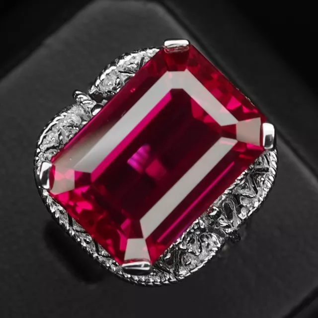 Rose Red Rubellite Tourmaline Octagon 20.80Ct 925 Sterling Silver Rings Size 6.5