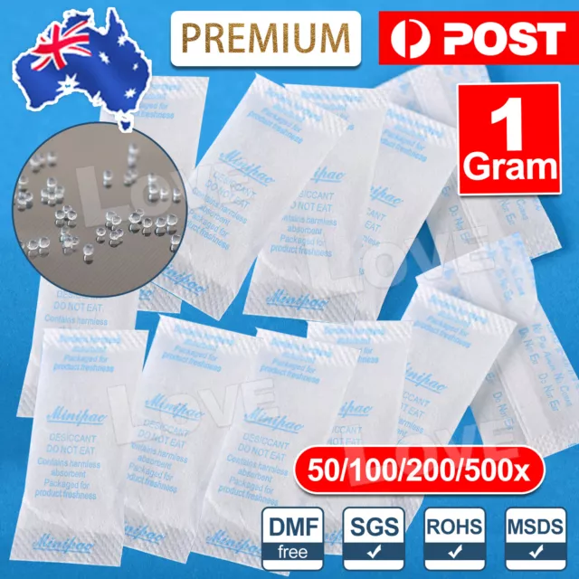 Upto 500x 1g  Silica Gel Packets Moisture Absorber Desiccant Reusable Food Grade