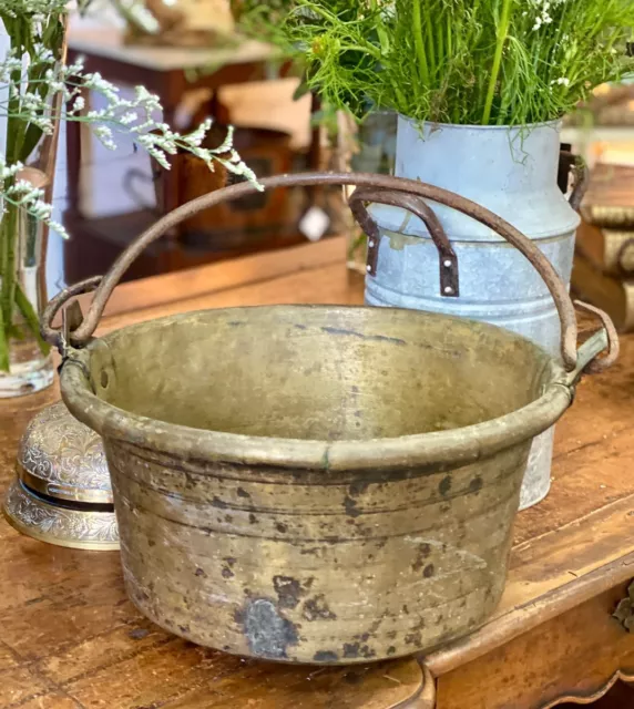 Antique French Brass Swing Pot