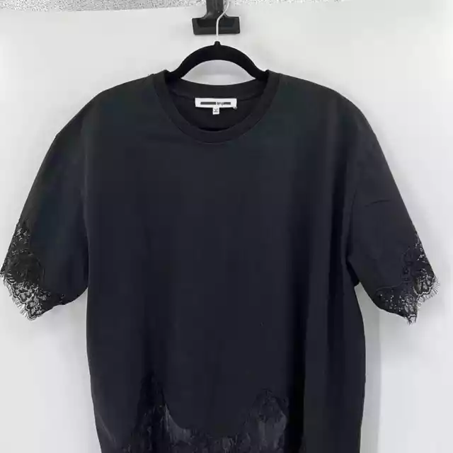 McQ By Alexander McQueen Short Sleeve Top with Lace Details - Black - Large 2