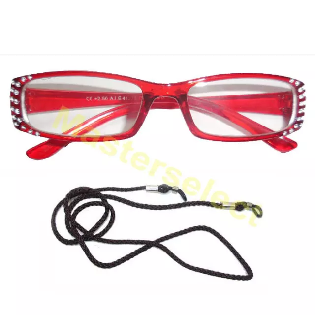 Lunettes Loupe De Vue Lecture Presbyte Pres Rouge Avec Cordon Pour Femme