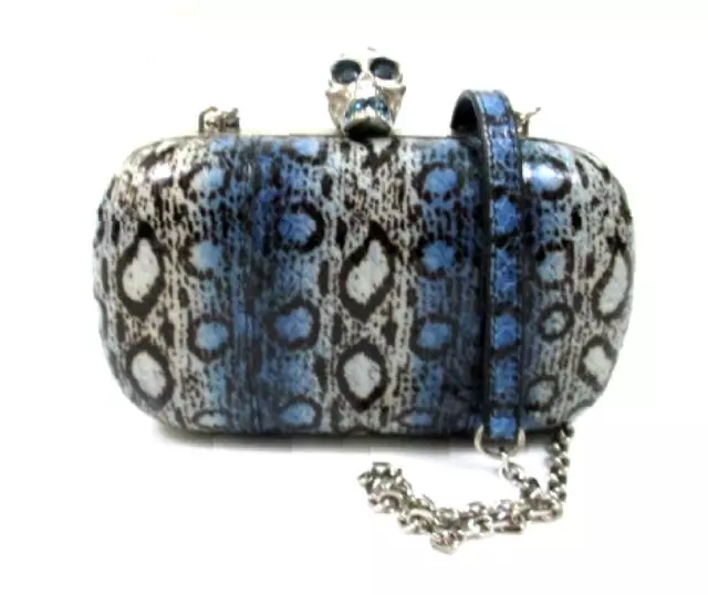 Alexander Mcqueen Snakeskin Convertible Skull Box Clutch Or Crossbody