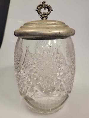 EARLY PRESSED GLASS (EAPG) BISCUIT JAR with LID