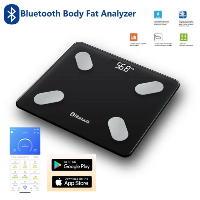 Wireless Bluetooth Digital Bathroom Body Fat Scale 180KG Scales Weight BMI Black 2