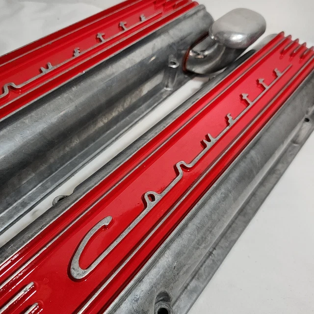 Vintage 1957-1959 Corvette Valve Covers 3726086 Staggered Holes 7 Fins Aluminum