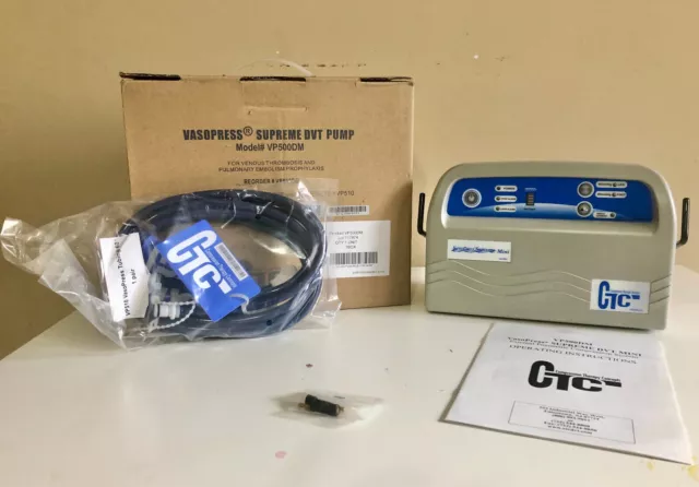 VasoPress Mini Supreme CTC / DVT Pump VP500DM w/Tubing & LG or MD Calf Garment