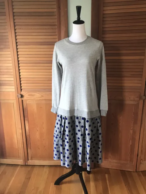 Clu Too Cute Gray Sweatshirt Blue Polka Dot Cotton Dress XS-S
