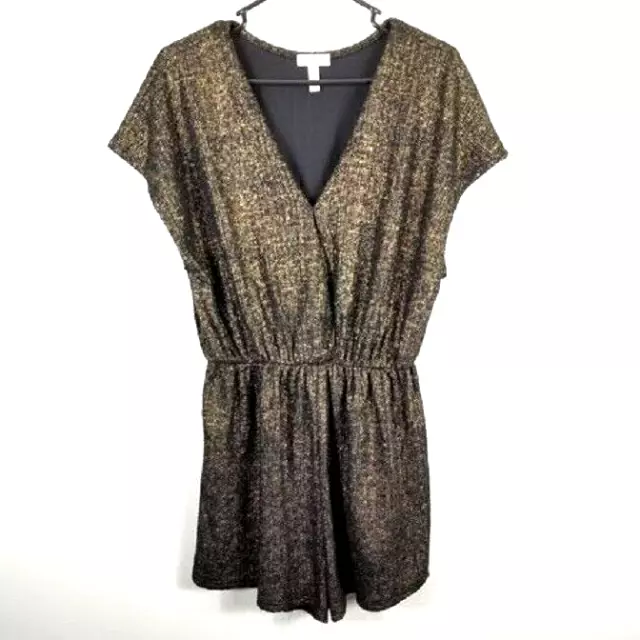 Leith Womens Bronze Short Sleeve V Neck Classic One Piece Romper Size Medium