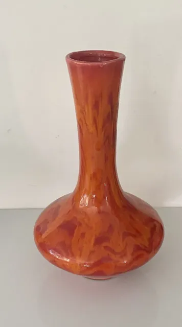Mid Century Drip Glaze Vase Ceramic Pottery Red Orange MCM Flame