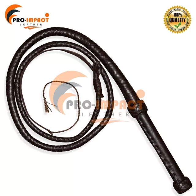 Indiana Jones Style Dark Brown Leather Bull-Whip 06 Feet 12 Plaits Weaving Whip