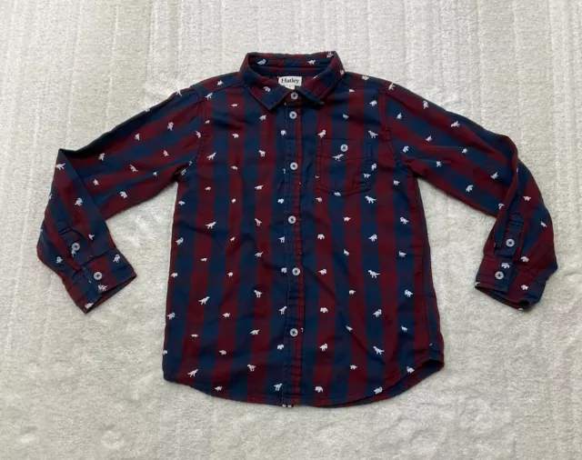 Hatley Boys Size 8 Dinosaur Print Long Sleeve Button Up Multicolor Check Shirt