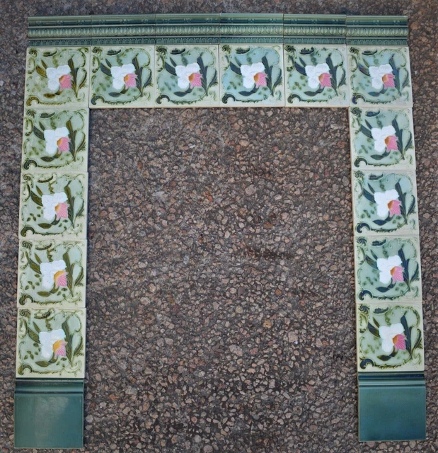 EUROPE - ANTIQUE ART NOUVEAU - 22 ORIGINAL TILES FOR FIREPLACE c1900