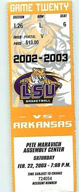 Ticket College Basketball Arkansas 2002 - 03  2.22 - LSU Tigers