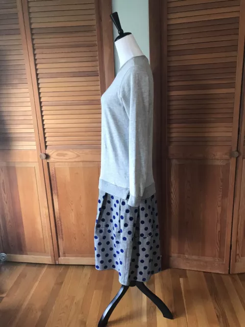 Clu Too Cute Gray Sweatshirt Blue Polka Dot Cotton Dress XS-S 3