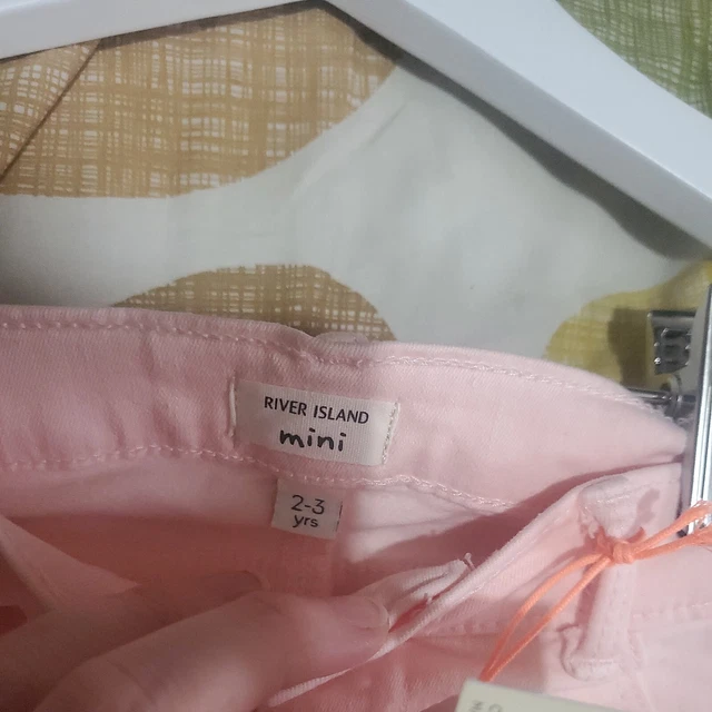 Mini jeans denim rosa chiaro per ragazze River Island età 2-3 anni nuovi con etichette (1) 3