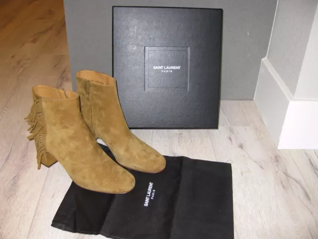 NEW* Saint Laurent Fringed Babies Suede Ankle Booties Boots Tan sz 9.5 $895 3