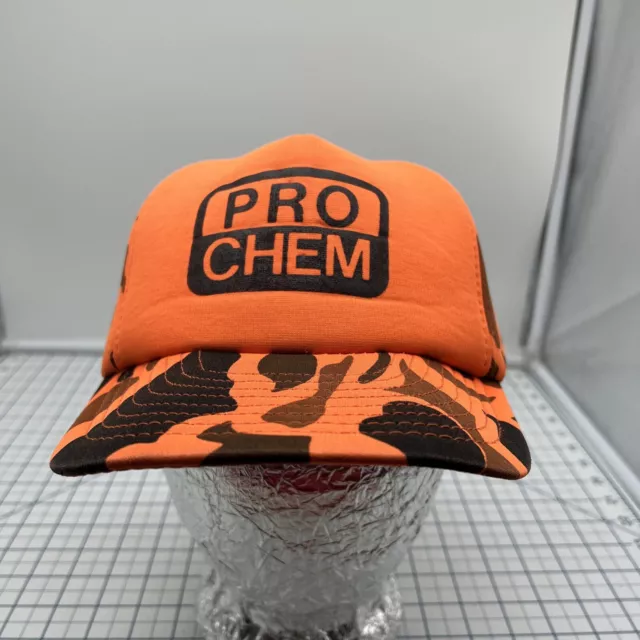 Pro Chem Chemical Farm Foam Orange Camouflage Hat Cap Vintage Snapback Retro