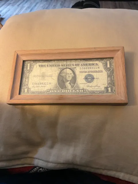 Series 1935 E Blue Seal $1.00 One Dollar Silver Certificate. Encased in frame.