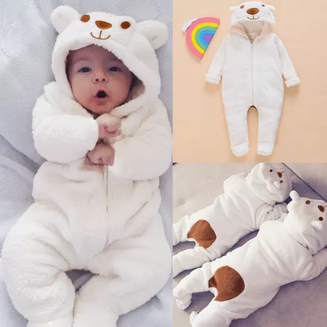 Newborn Baby Boy Girl Kids Bear Hooded Romper Jumpsuit Bodysuit Clothes Outfits/