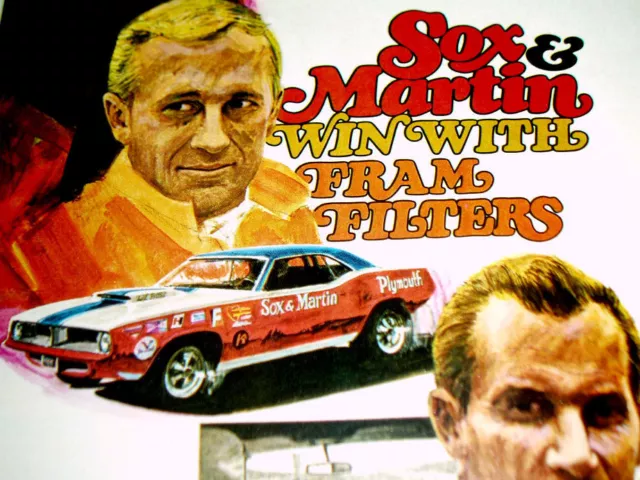 1970 PLYMOUTH BARRACUDA AD *Sox & Martin/Drag racing/426 HEMI/decal/poster/MOPAR