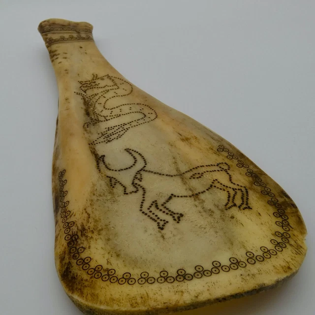 SCRIMSHAW Bovine Bone Dragon and Bull Wall Hanging - UNIQUE ANTIQUE