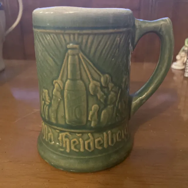Vintage Blatz Old Heidelberg Mug Green Glazed Pottery Beer Seidel 3 Musketeers
