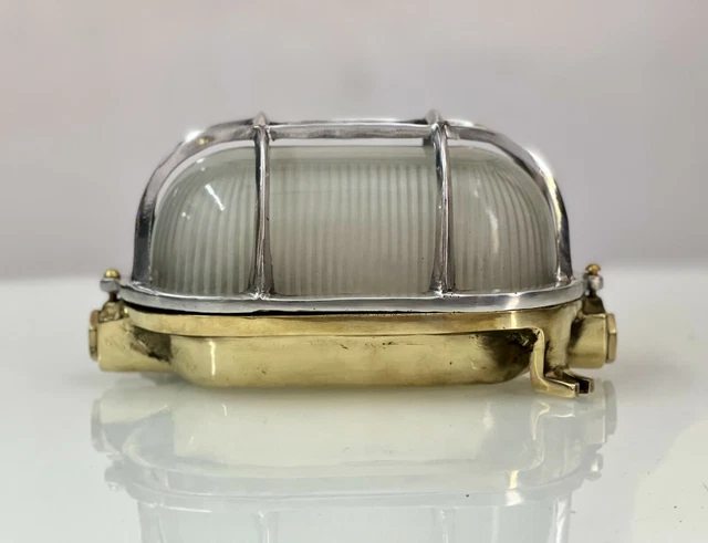 Lote de 10 accesorios de lámpara de mamparo ovalada de pared de aluminio y metal de latón marino