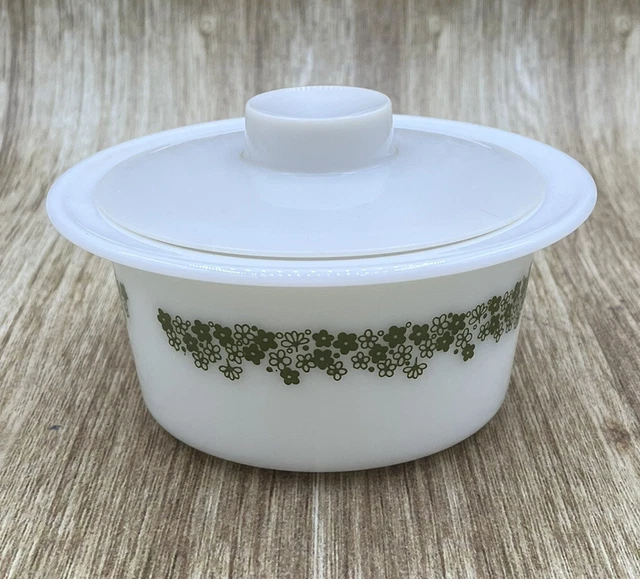 Pyrex Spring Blossom Green Promotional Margarine Tub w/ rare plastic lid 1977-81