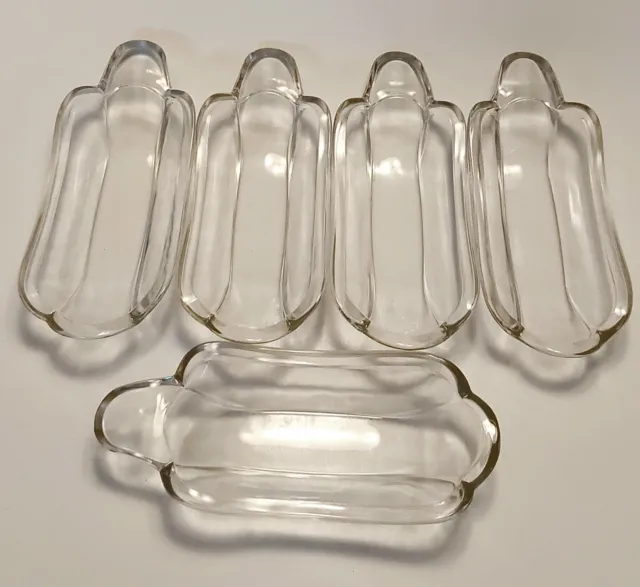 Vintage Indiana Clear Heavy Glass Banana Split Boats/Hot Dog Dishes Lot of 5