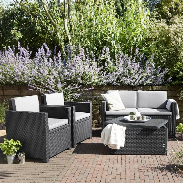 KETER 4 SEATER Rattan Lounge Sofa Set Garden Furniture Patio Corner