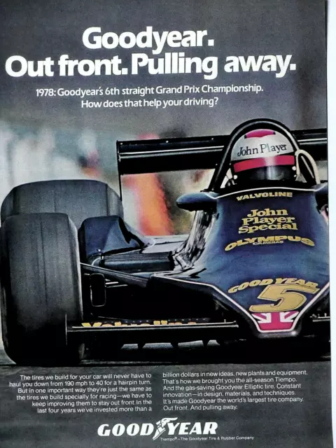 John Player Special 1978 Goodyear Indy 500 Vintage Original Print Ad 8.5 x 11"