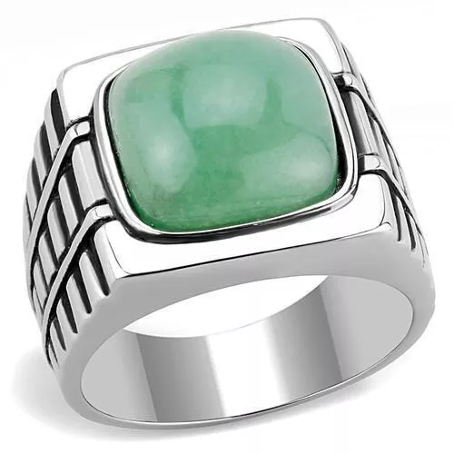 Anello da uomo giada verde smeraldo sigillo mignolo acciaio inox