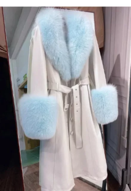 2023 Winter Genuine Leather Jaclets Womens Sheepskin 100% Fox Fur Collar Coats