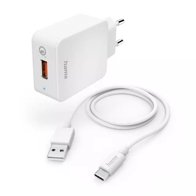 Hama Chargeur Rapide Avec Câble Usb-C Qualcomm 19,5 W 1,5m Blanc Led-Funktion