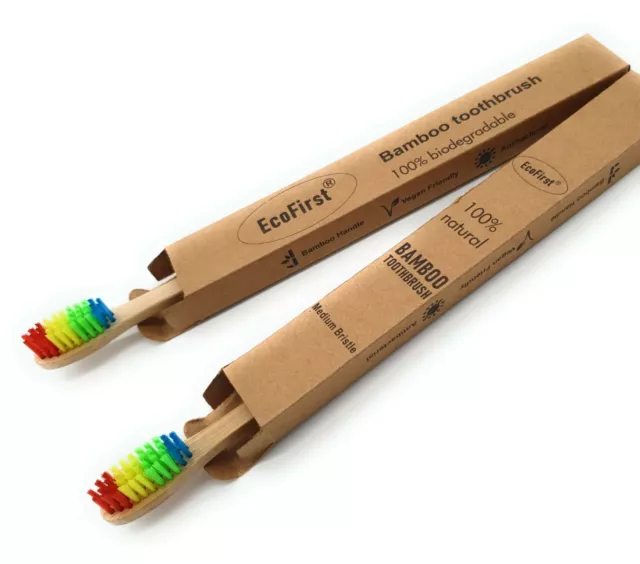 10x Cepillo de dientes de bambú natural ecológico EcoFirst arco iris cerdas medianas