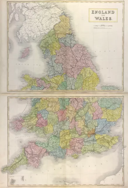 England & Wales map by Sidney Hall original with hand colour antique 1840