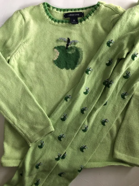 LANDS END Green Apple Picking Sweater M 5 6 Medium With Tights Fall Autumn