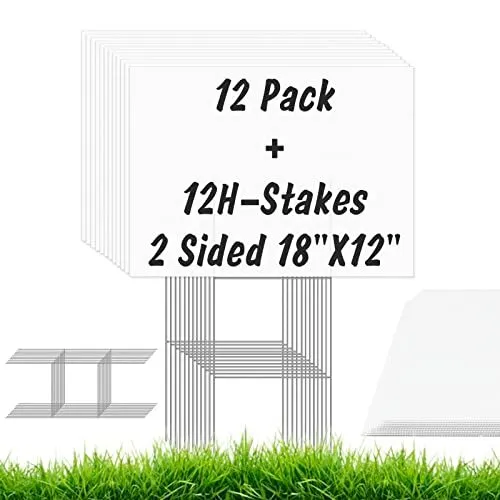 12 Pack Blank Yard Signs with Stakes, 18 x 12 Inches Garden Yard Signs White