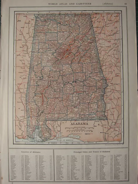 1926 Map ~ Alabama State Counties Principal Cities Towns Russell Perry Chilton