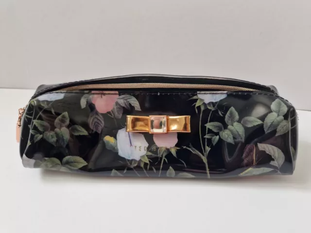 Ted Baker Black Bow Floral Print Small Make-up Bag Toiletry Case Brush Bag.